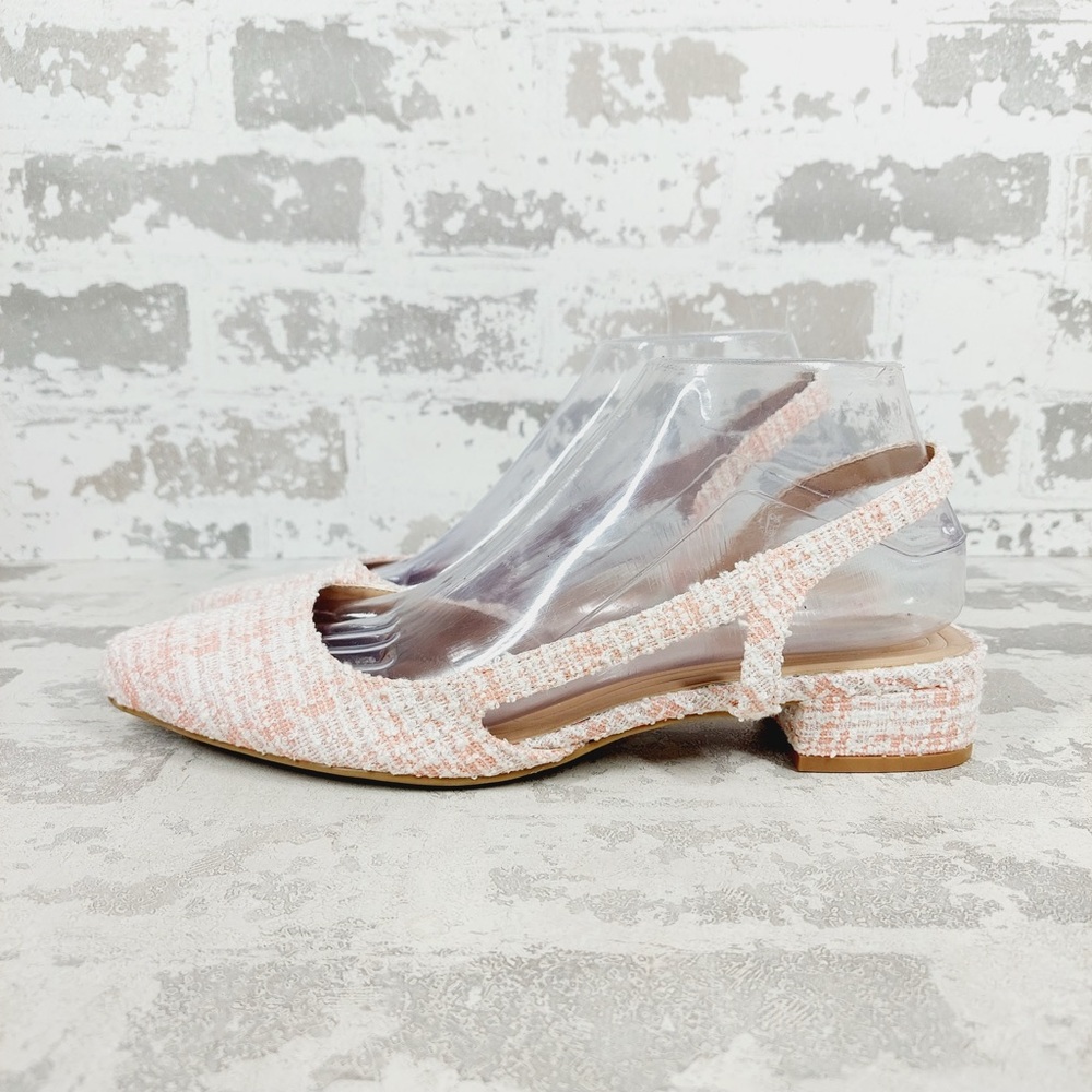 NEW BCBGeneration Tresca Pink Tweed Barbie Small Block Heel SlingBack Flats A859